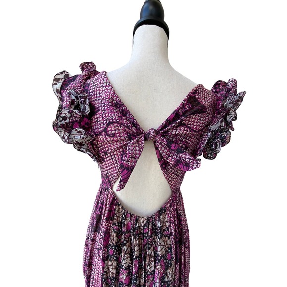 Ulla Johnson Zoya Ruffle Trim Ikat Midi Patchwork Dress Size 8 - Picture 7 of 11